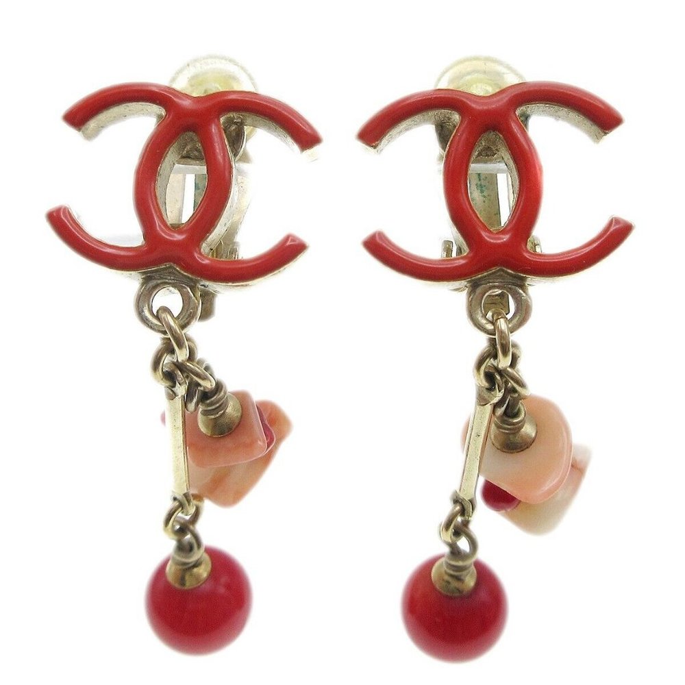 Chanel Dangle Earrings Clip-On Red